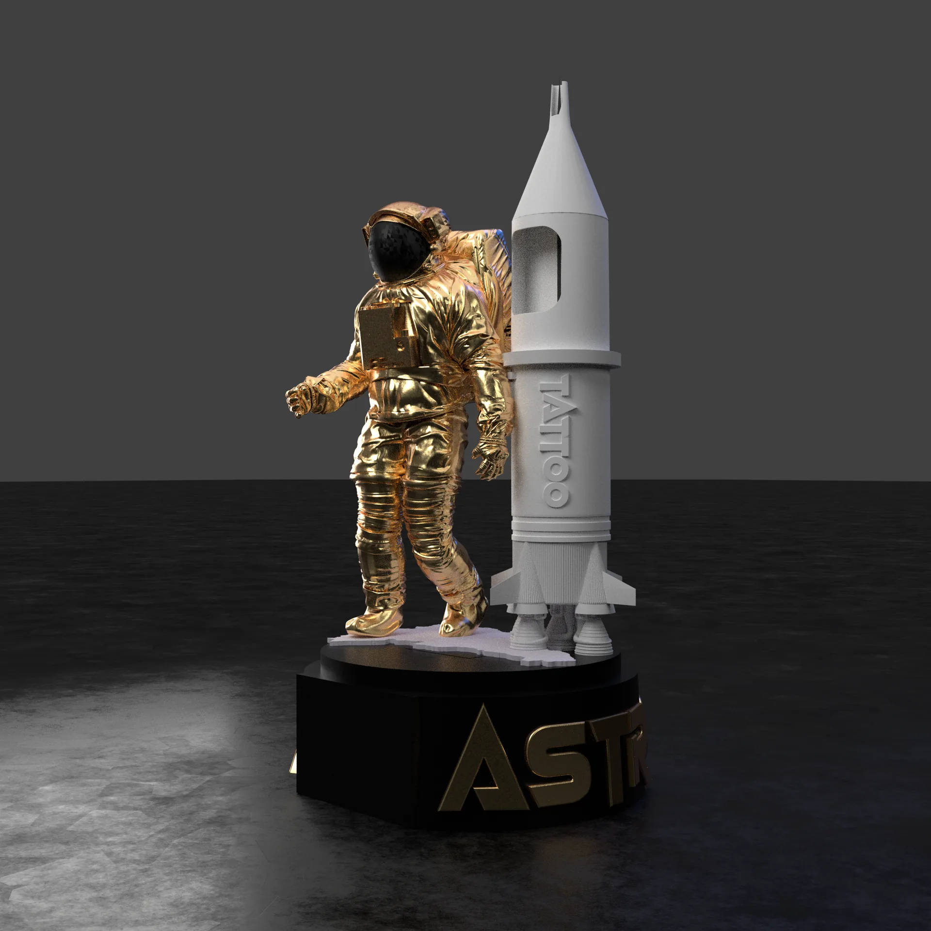 Trofeo astronauta 2023 — diseño de Billy, render de proveedor