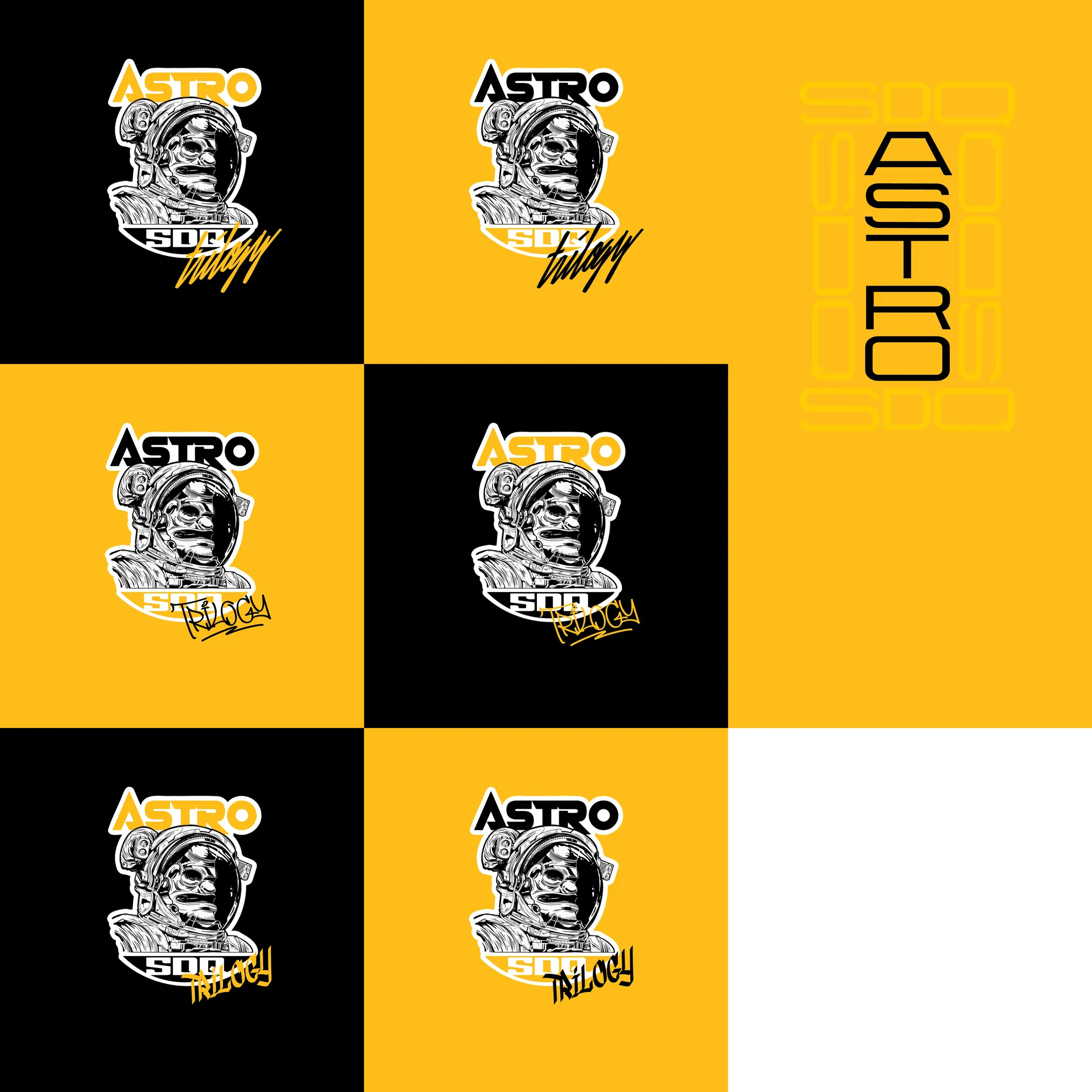 Sistema de identidad de ASTRO Trilogy en negro y amarillo
