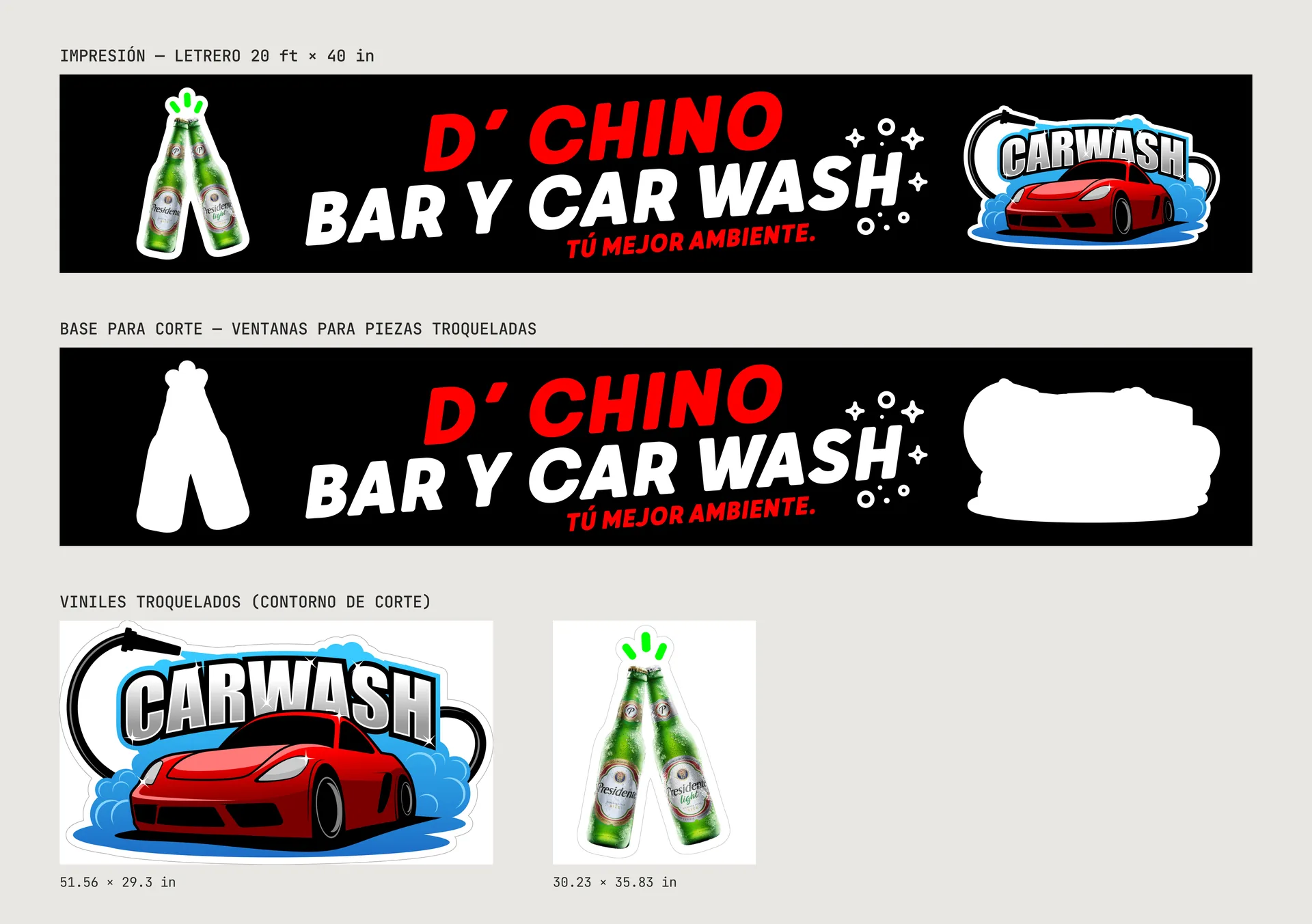 D' Chino Car Wash: capas de impresión, base de corte y viniles troquelados
